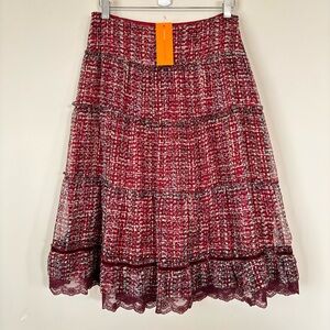 Cynthia Steffe Vintage 90s Women's Sheer Silk Tiered Midi Skirt Lined Size 4